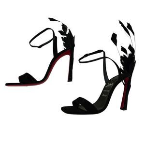 Christian Louboutin Candora Queen Black Feather Crystal High Heels 37.5 7.5